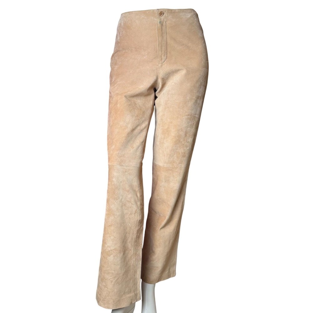 Vintage Live A Little Tan Suede Leather Pants Western Boho Y2K Straight Leg 6
